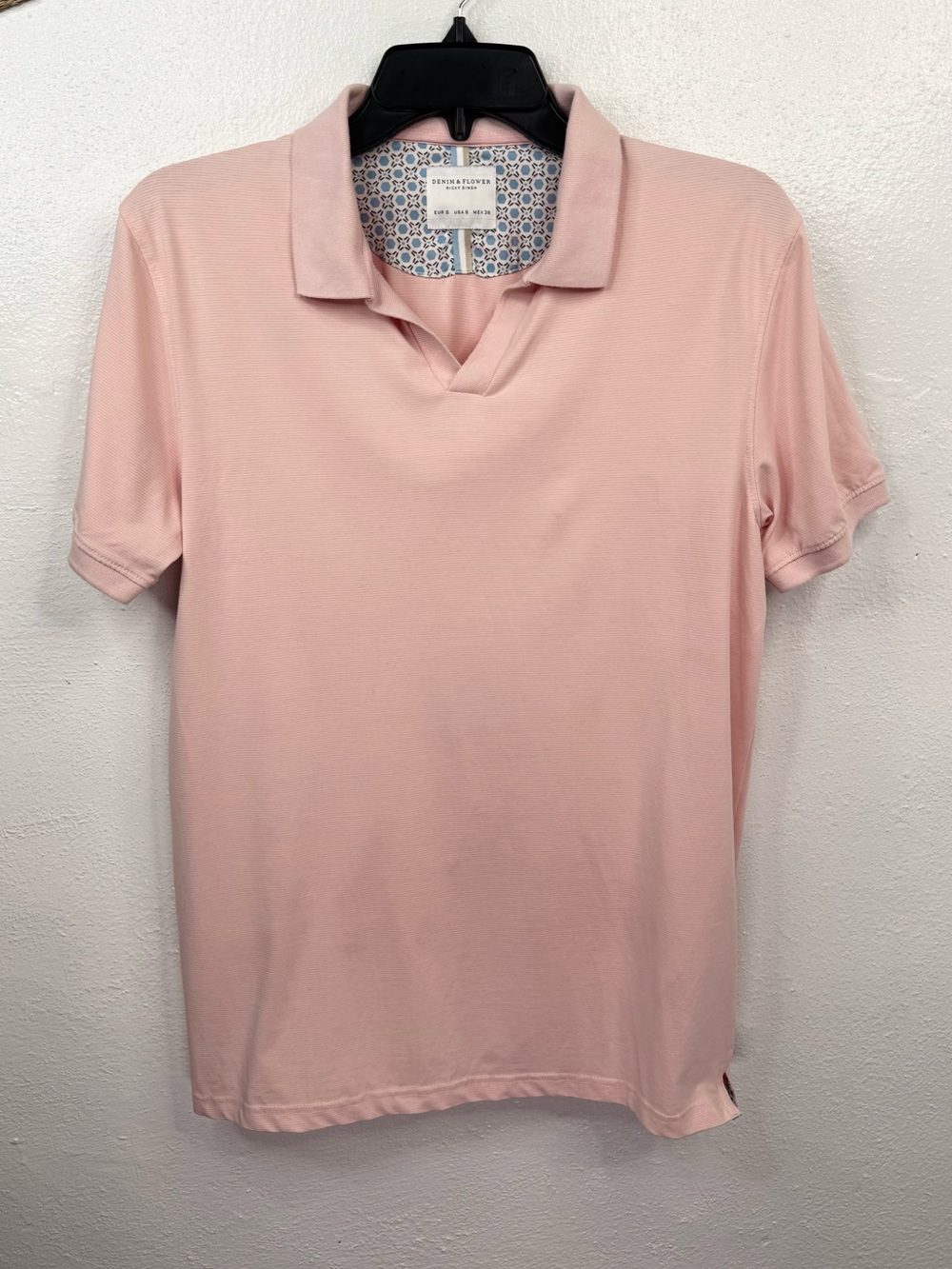 Denim & Flower Light Pink Solid Stretch Polo Shirt Mens Size S Short